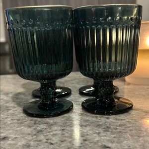 4  vintage MCM teal glasses in fantastic condition